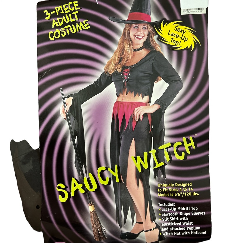 Vintage Saucy Witch Adult Halloween costume lace up front 3 piece NEW